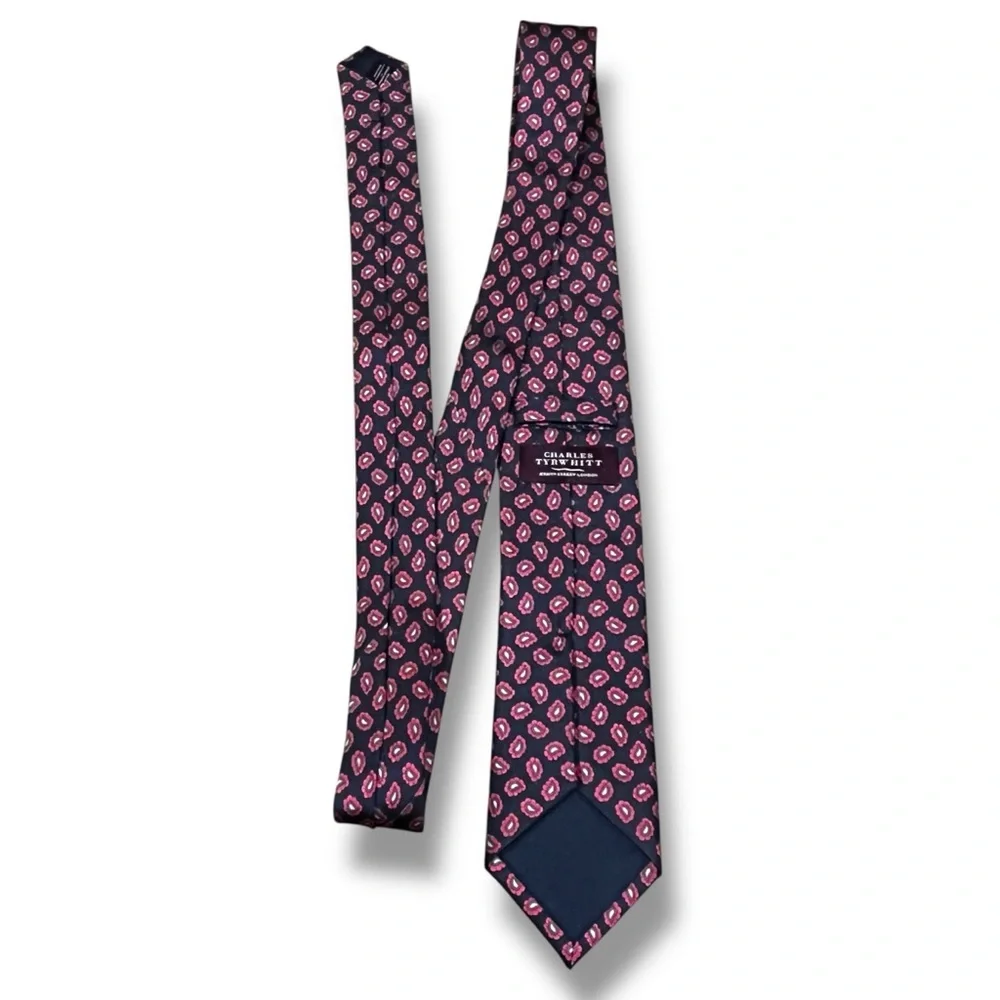 Charles Tyrwhitt London 100% Silk Tie Navy Pink Paisley 59